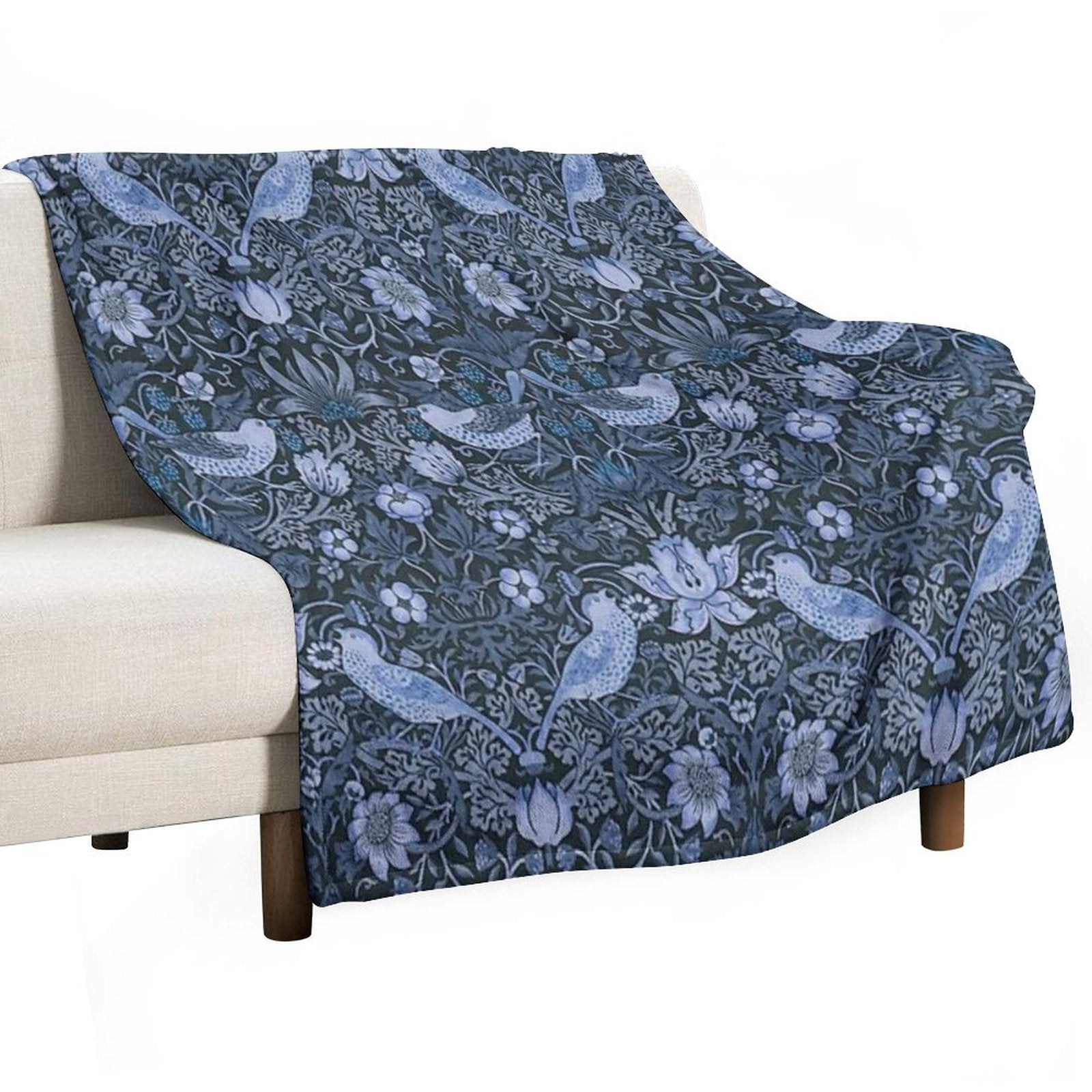 William Morris - Strawberry Thief, Blue Throw Blanket
