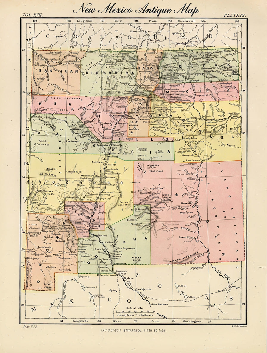 New Mexico Antique Map -  8 inches x 10 inches