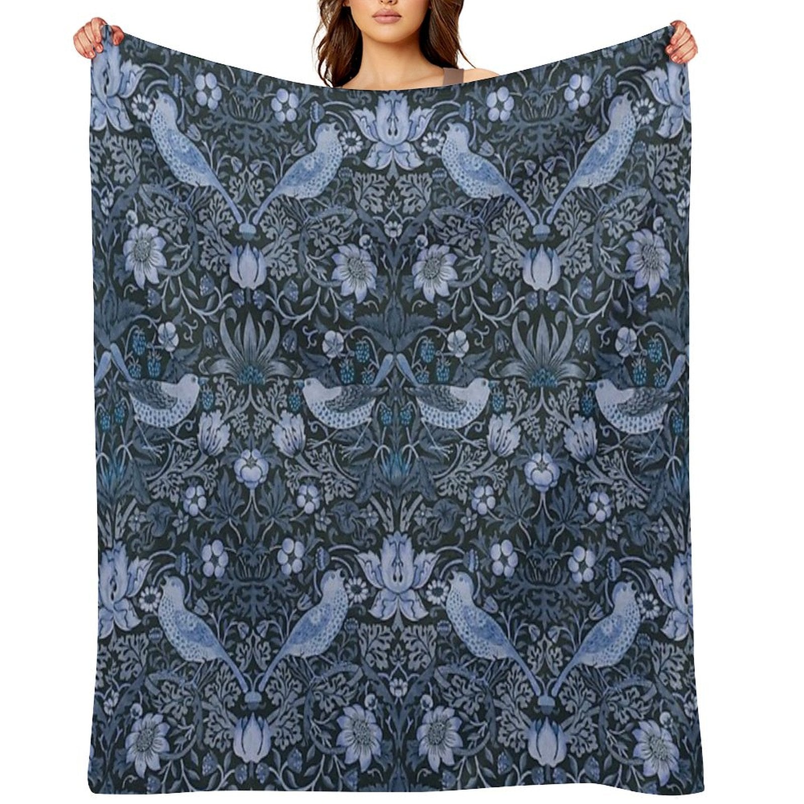 William Morris - Strawberry Thief, Blue Throw Blanket