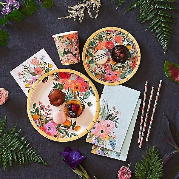 RIFLE PAPER CO. Garden Party Small Paper Plates, Set of 8, Full Color | 7" Diameter, Vibrant Full-Color Illustrated Design, Elegant Touch to Any Celebration, Party, Event, or Gathering