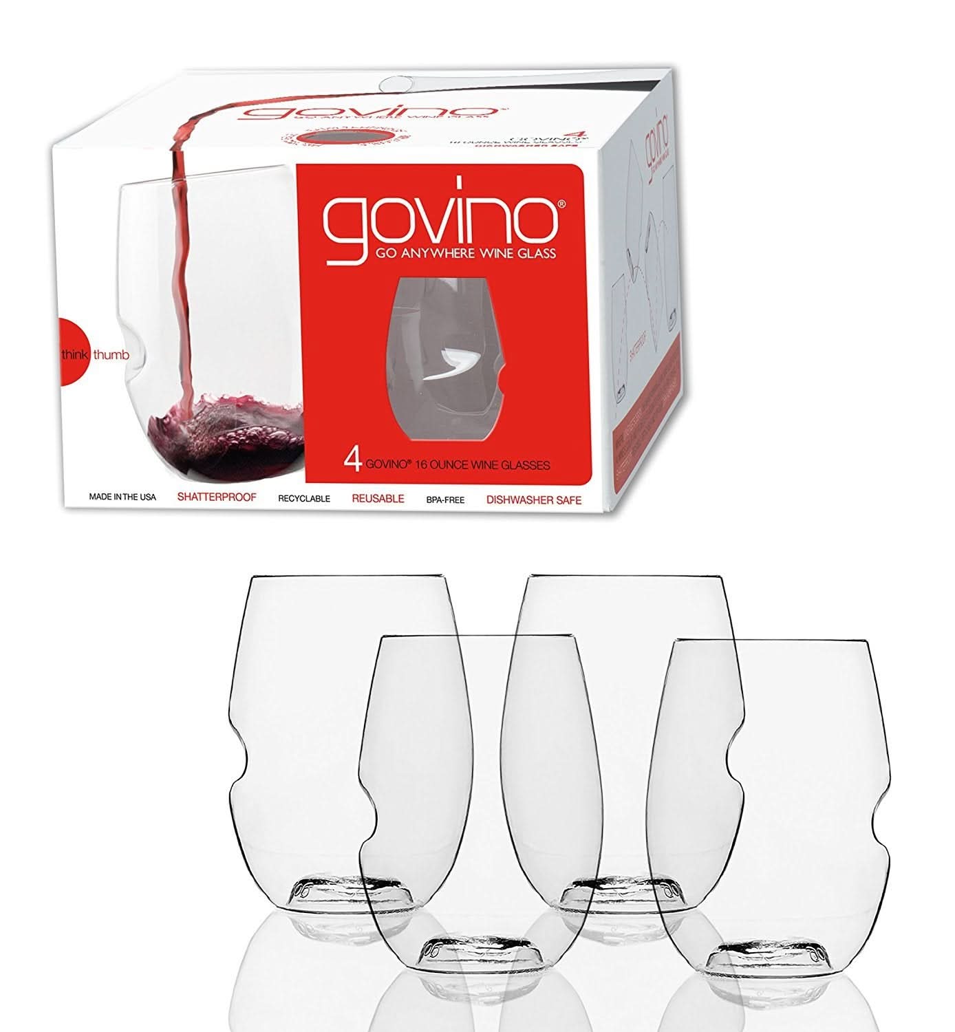 govino The original shatterproof wine glass | 16 oz. Each | Set of 4
