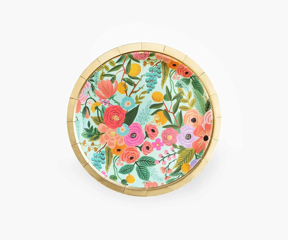 RIFLE PAPER CO. Garden Party Small Paper Plates, Set of 8, Full Color | 7" Diameter, Vibrant Full-Color Illustrated Design, Elegant Touch to Any Celebration, Party, Event, or Gathering