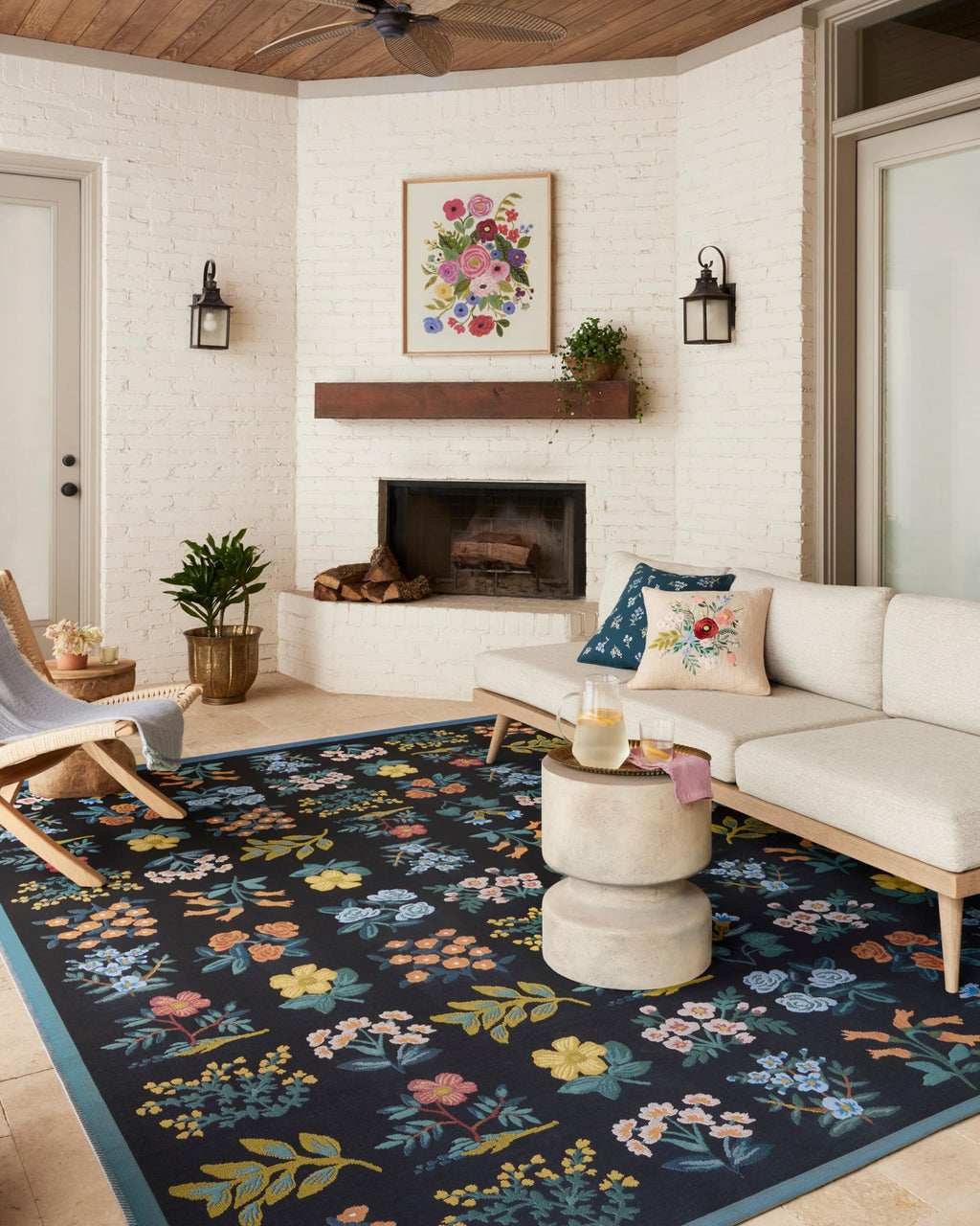 Loloi Rifle Paper Co Perennial Rose/Multi 2'-5" x 3'-11" Accent Rug | PRN-04 Indoor/Outdoor Approx. 2x4 Pink Entryway Kitchen, Vibrant, Bold, Accent Rug