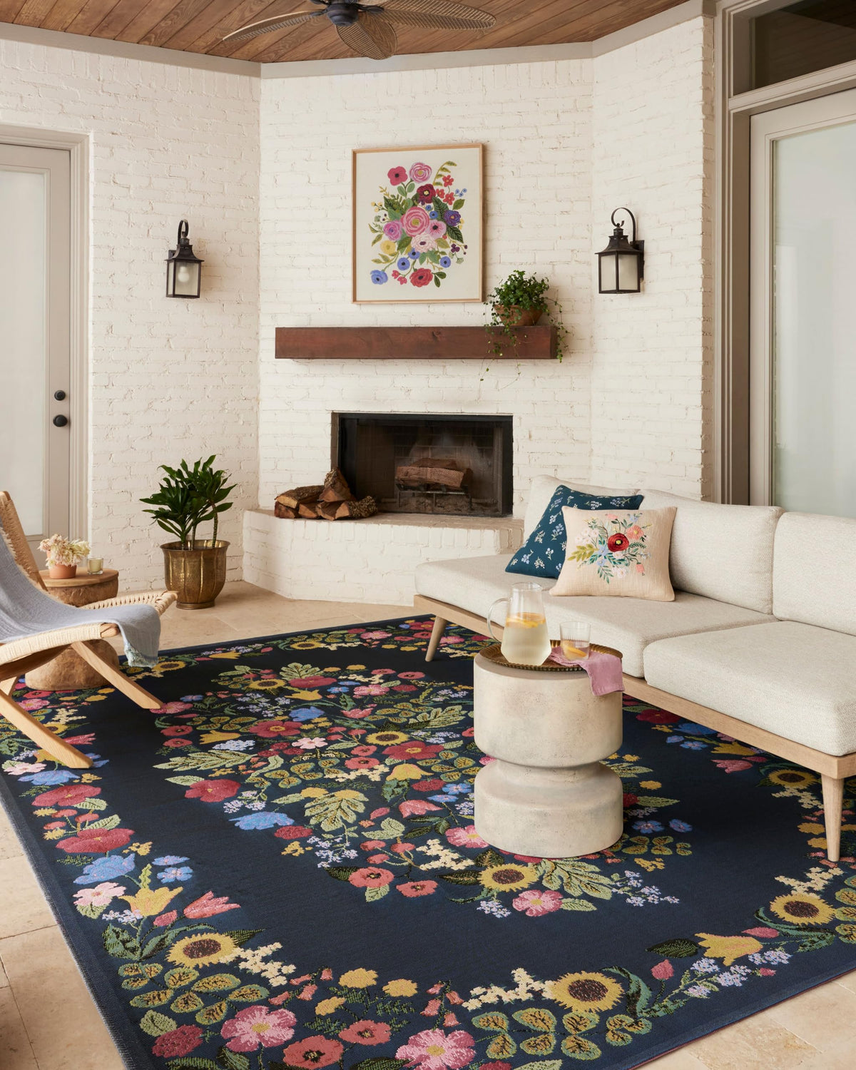 Loloi Rifle Paper Co Perennial Rose/Multi 2'-5" x 3'-11" Accent Rug | PRN-04 Indoor/Outdoor Approx. 2x4 Pink Entryway Kitchen, Vibrant, Bold, Accent Rug