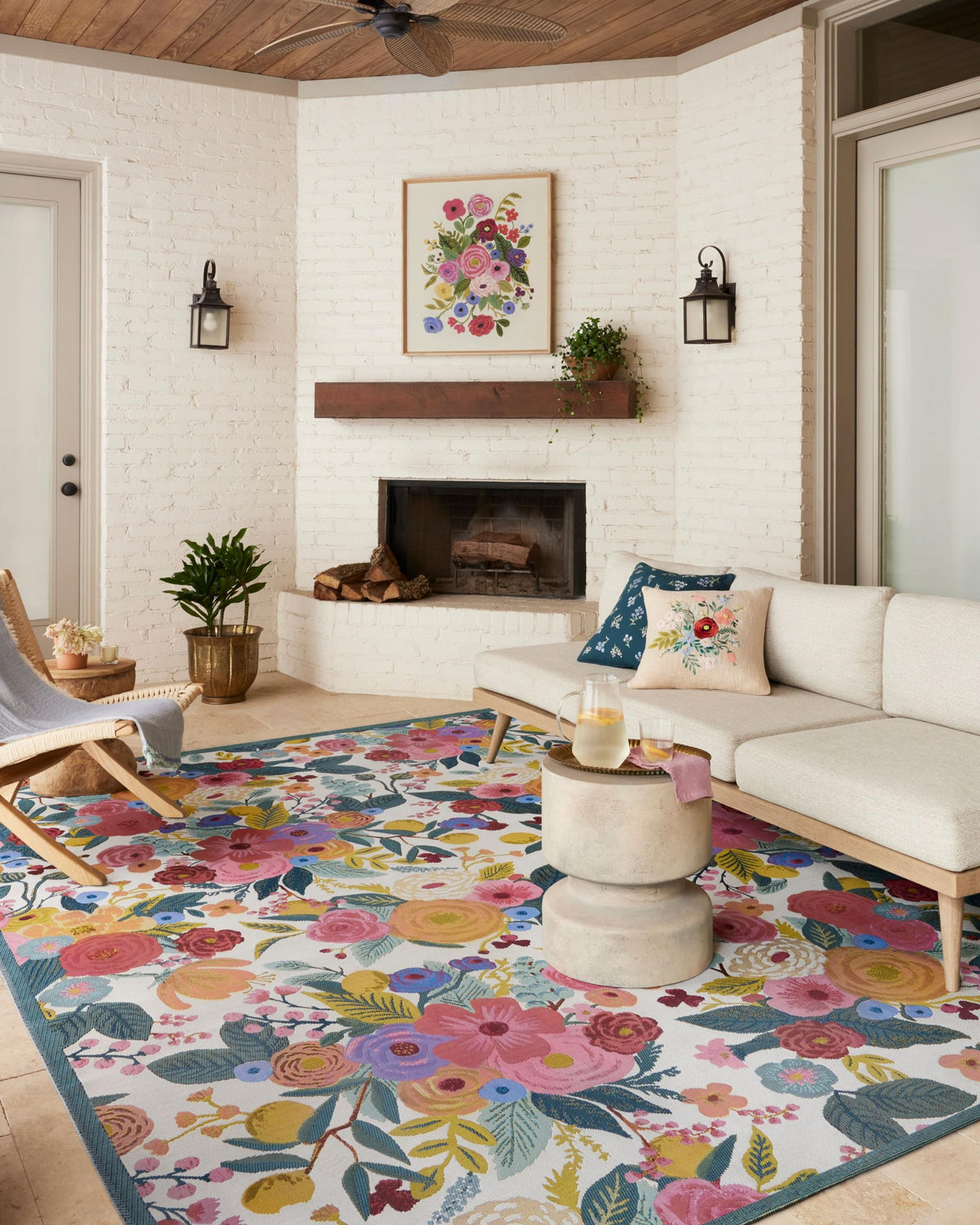 Loloi Rifle Paper Co Perennial Rose/Multi 2'-5" x 3'-11" Accent Rug | PRN-04 Indoor/Outdoor Approx. 2x4 Pink Entryway Kitchen, Vibrant, Bold, Accent Rug