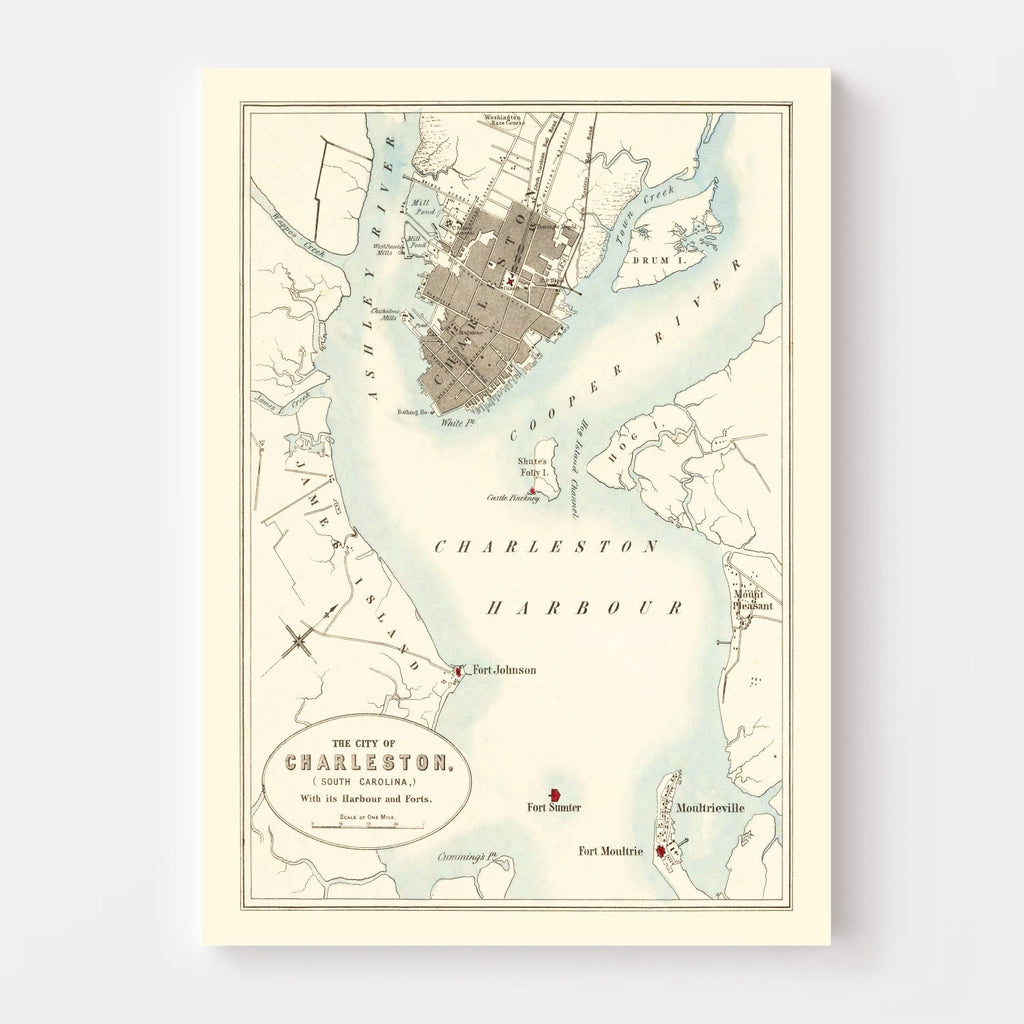 Vintage Map of Charleston, South Carolina 1857