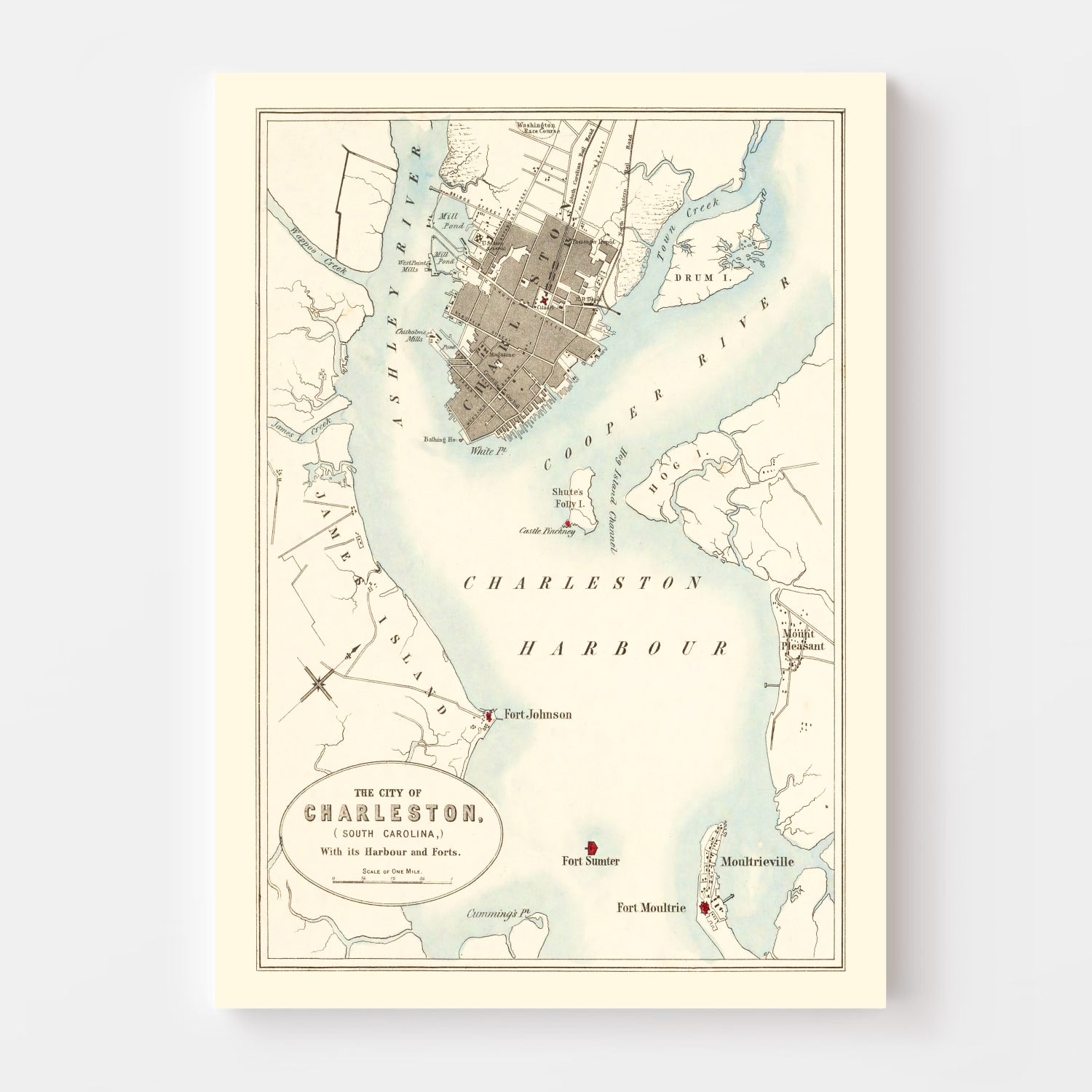Vintage Map of Charleston, South Carolina 1857