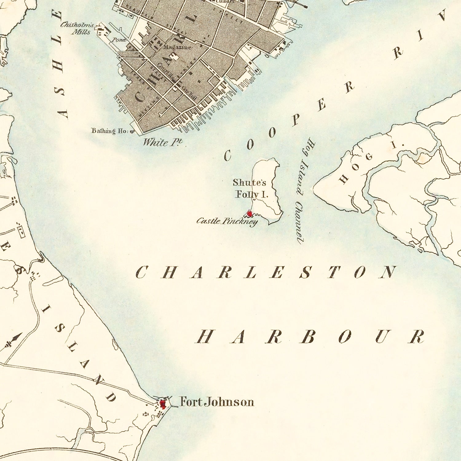 Vintage Map of Charleston, South Carolina 1857