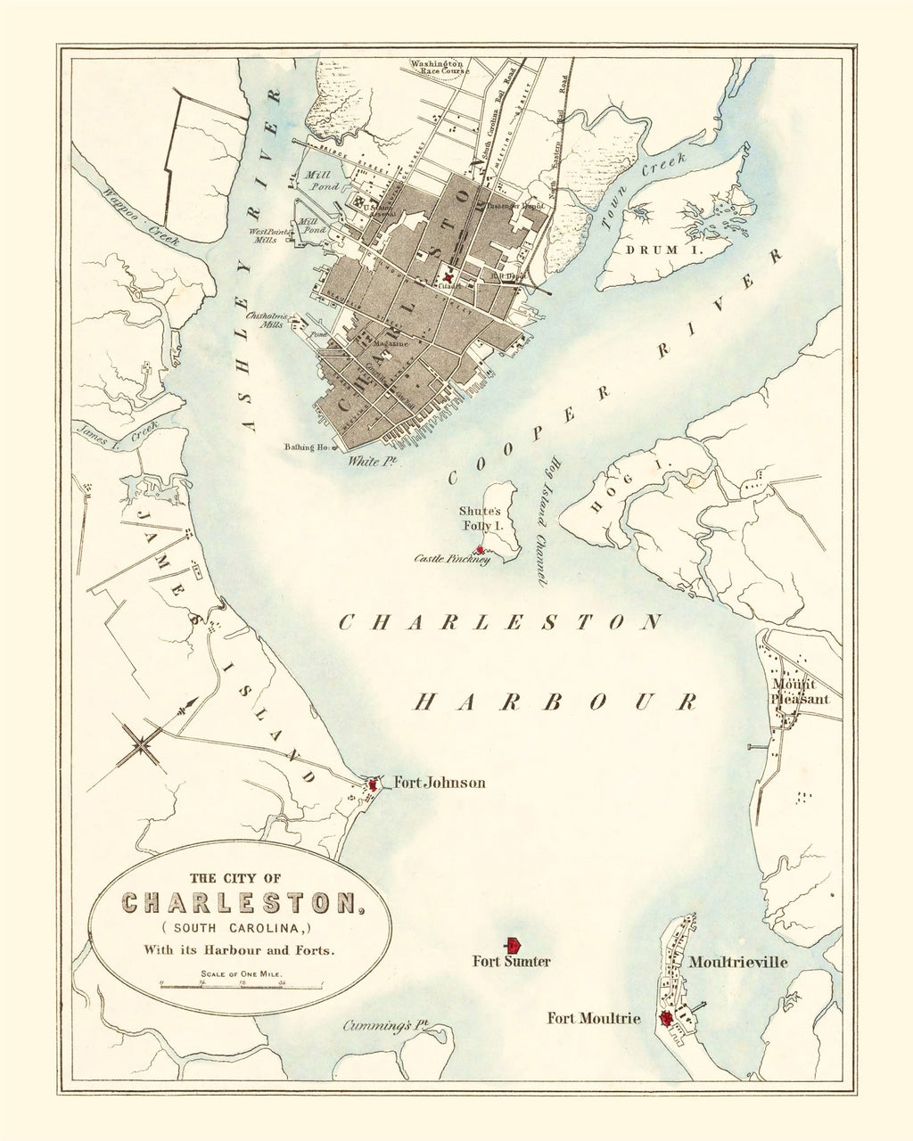 Vintage Map of Charleston, South Carolina 1857