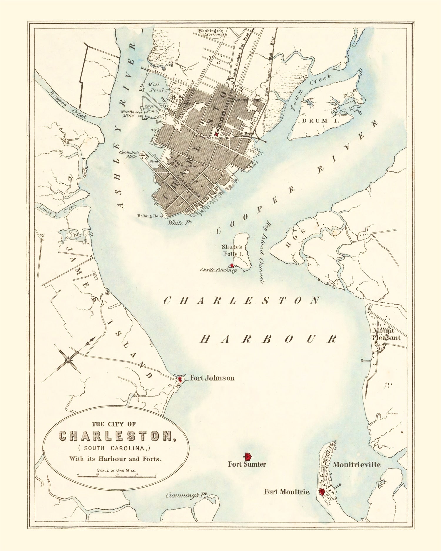 Vintage Map of Charleston, South Carolina 1857