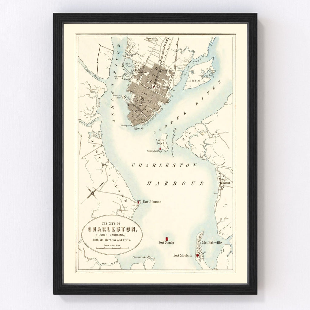 Vintage Map of Charleston, South Carolina 1857