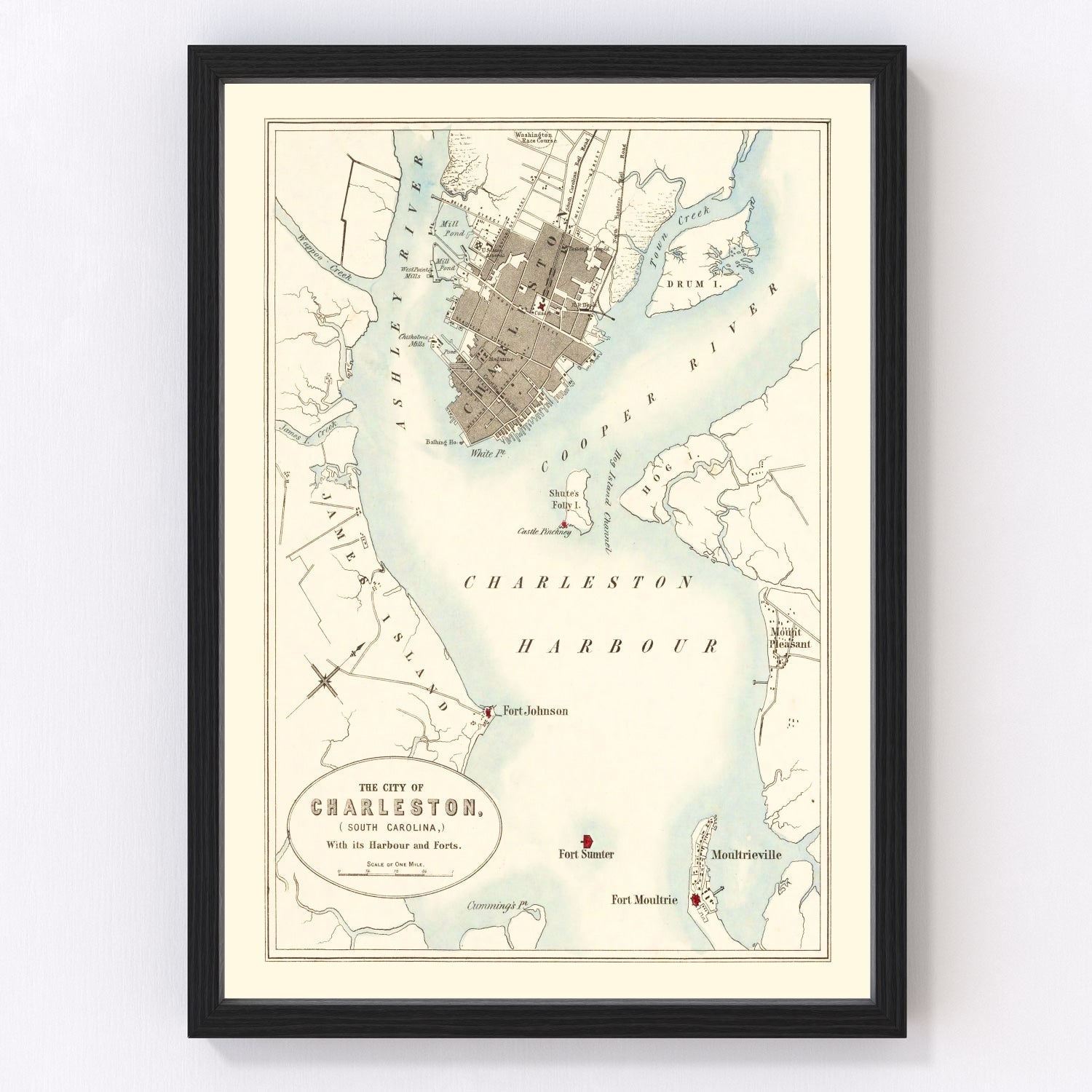 Vintage Map of Charleston, South Carolina 1857