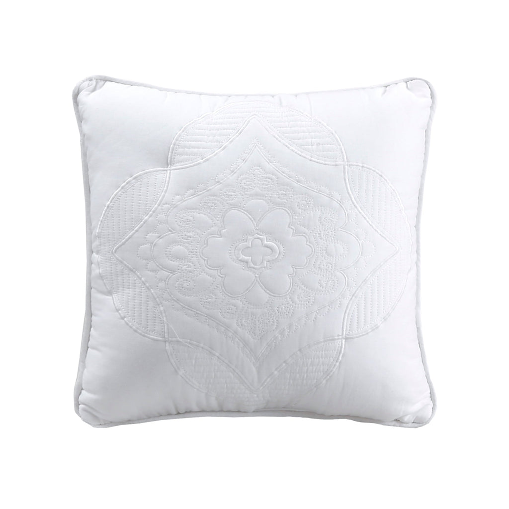 Solid White Chic Brocade Matelassé Medallion Floral Cotton Reversible Quilt Bedding Set