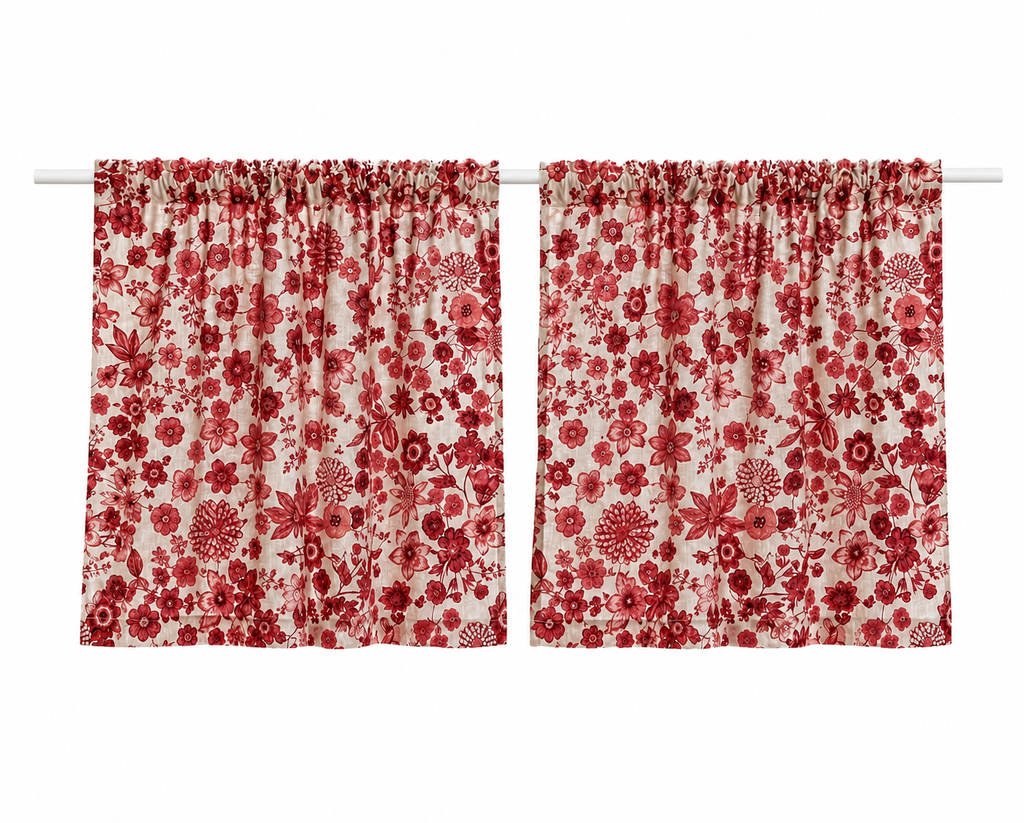 Berry Color Floral Ditsy Curtains