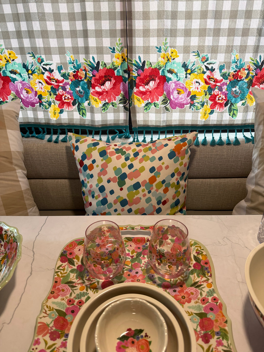 Pretty Camper Teal Floral Curtains