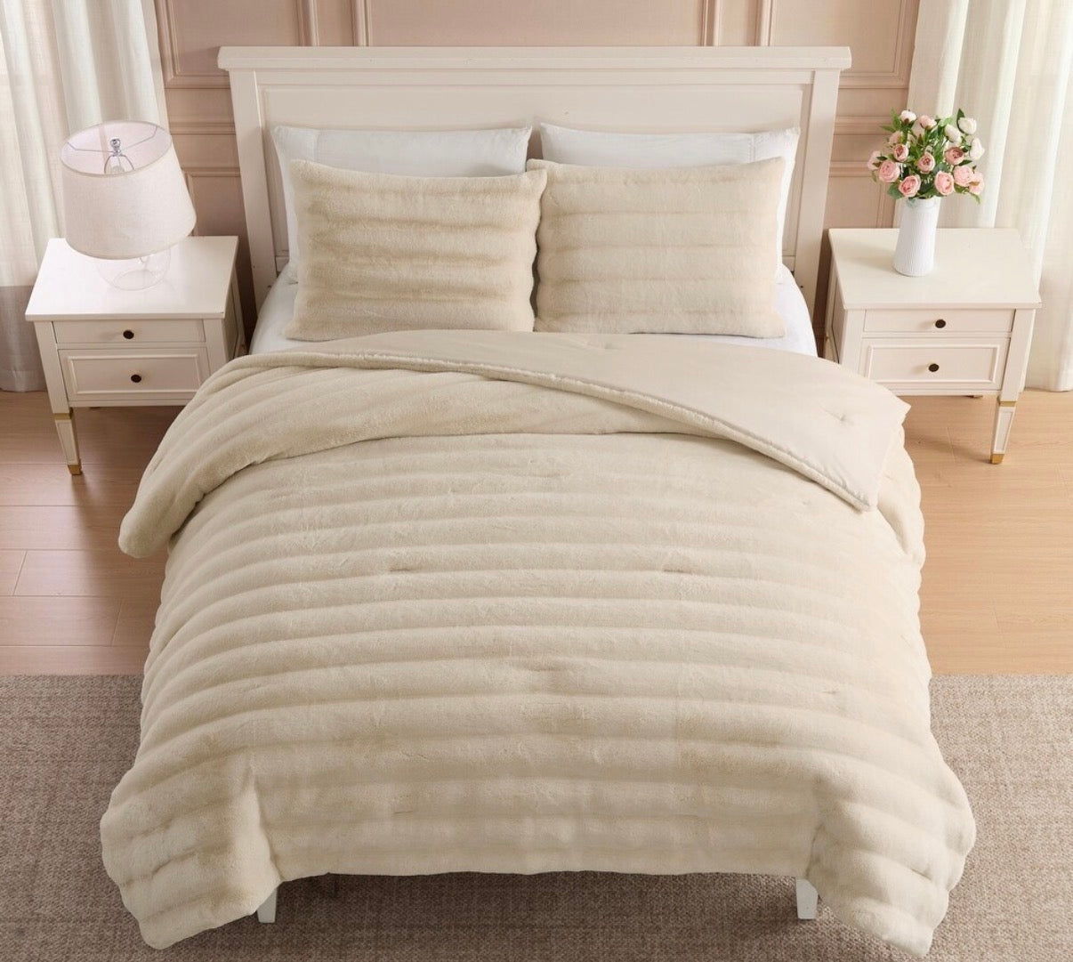 Laura Ashley Faux Fur Comforter Set - Queen