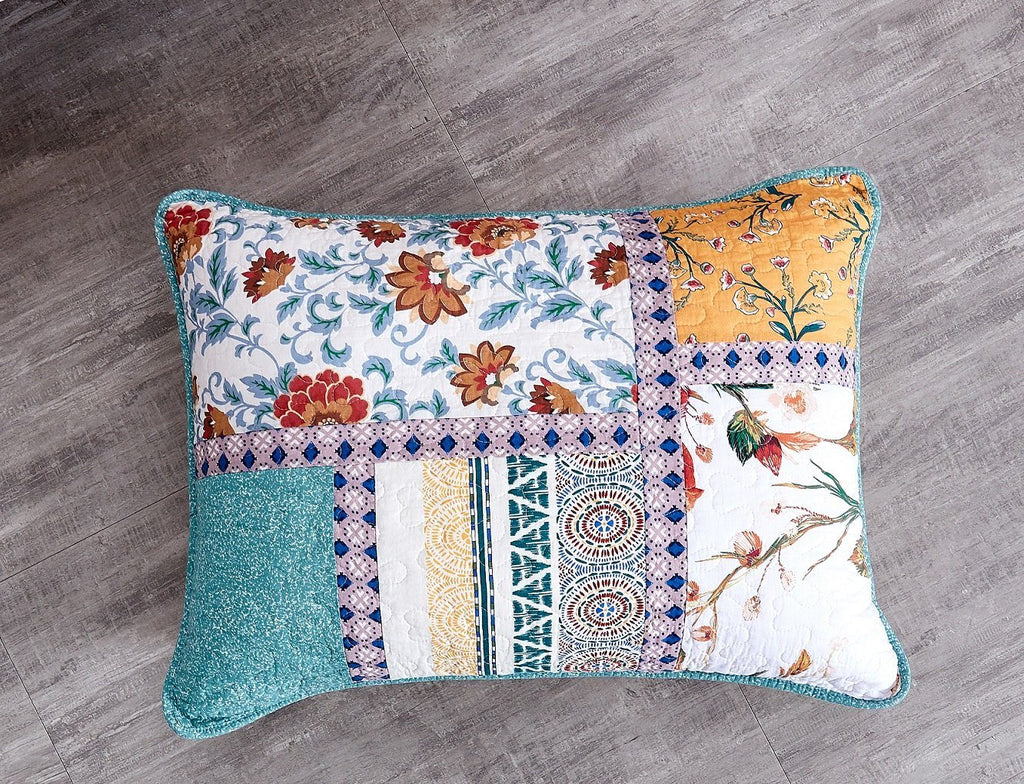 Tache Cotton Patchwork Blue Yellow Old World Hummingbirds Garden Pillow Sham (JHW-936)