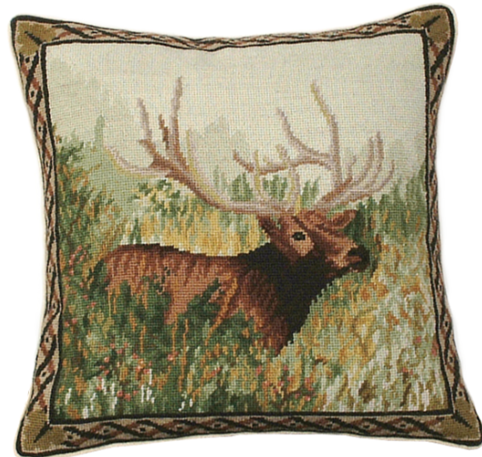 Michaelian Home Elk and Deer Needlepoint Pillows (Set 2)