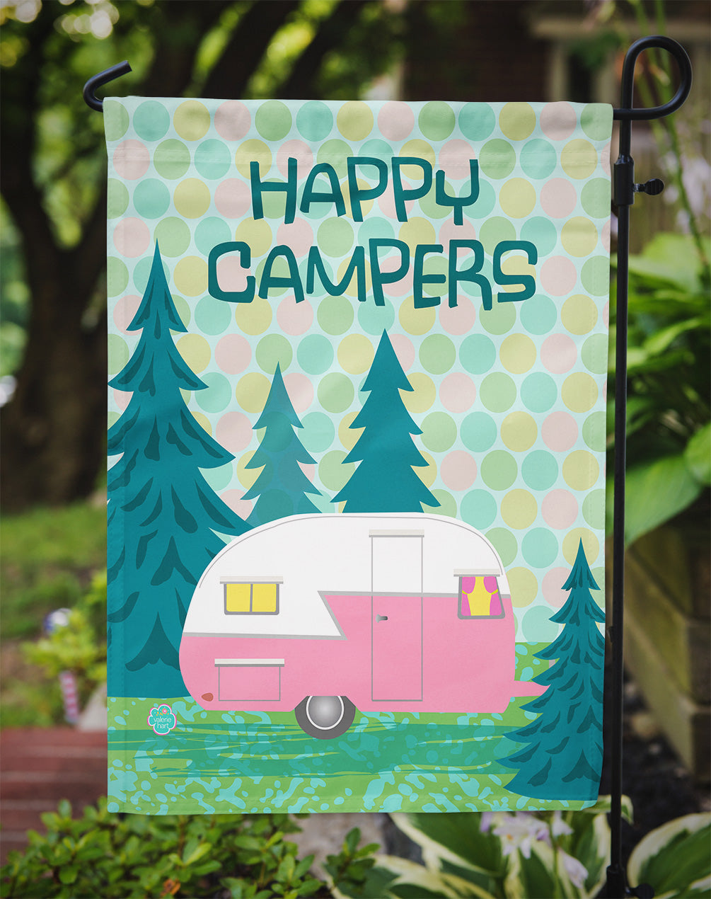 Happy Campers Glamping Trailer Garden Flag - Outdoor Decorative Yard Flag VHA3004GF