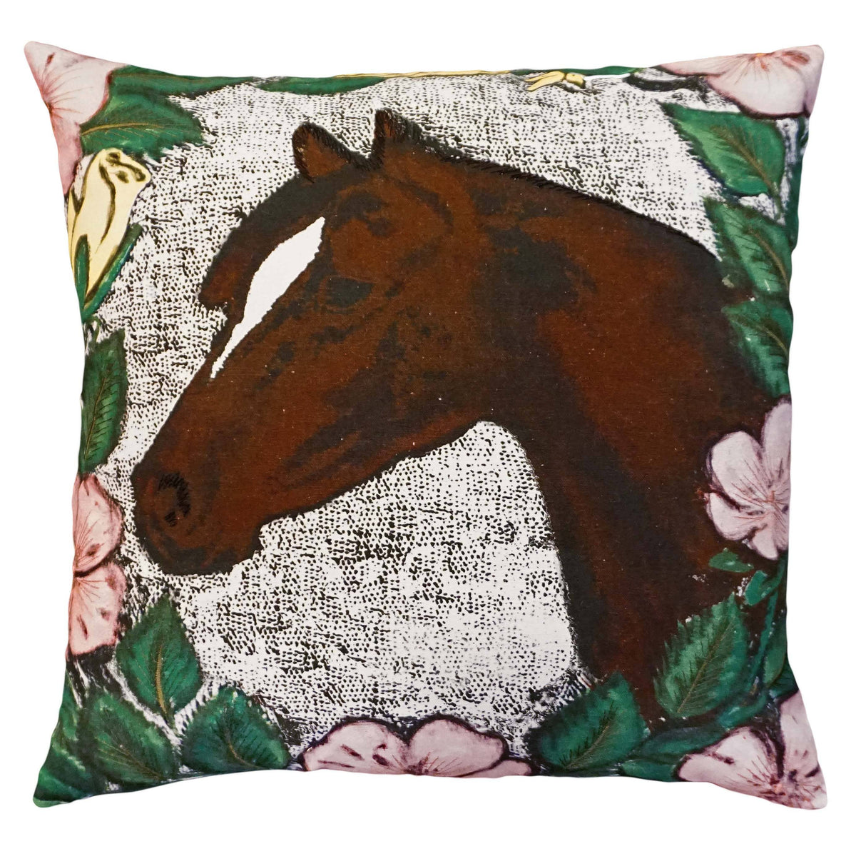 Horse And Roses Embroidered Printed Pillow 20" X 20"