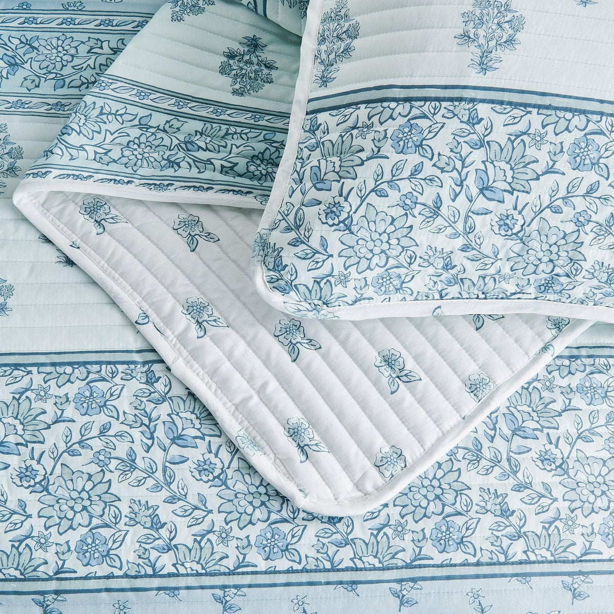 Floral Striped Microfiber Quilt Set - Hermine Collection