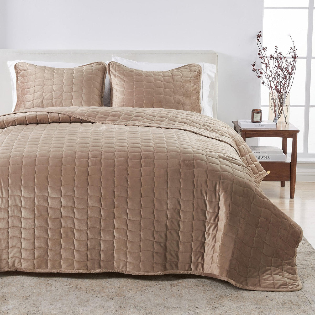 Velvet Box-Stitched Quilt Set - Vivica Collection