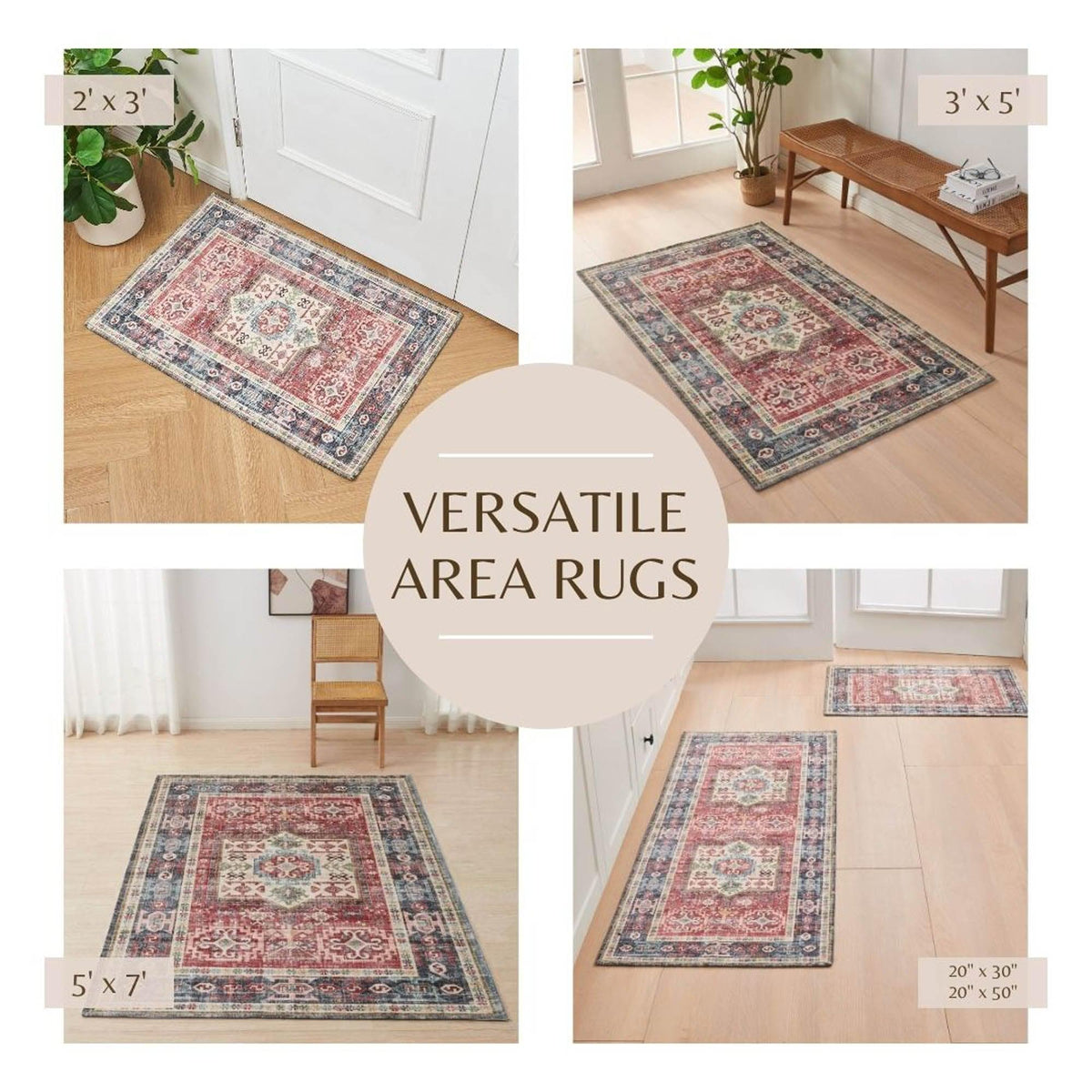 Medallion Machine Washable Accent Area Rug & Runner 2 Pack - Nava Collection