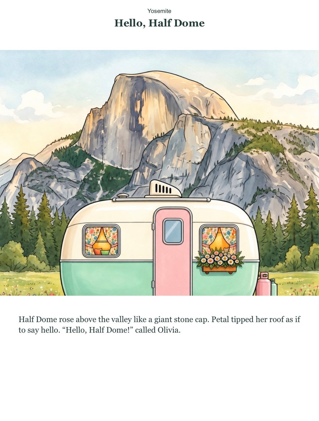 Yosemite Half Dome story preview personalized with Olivia