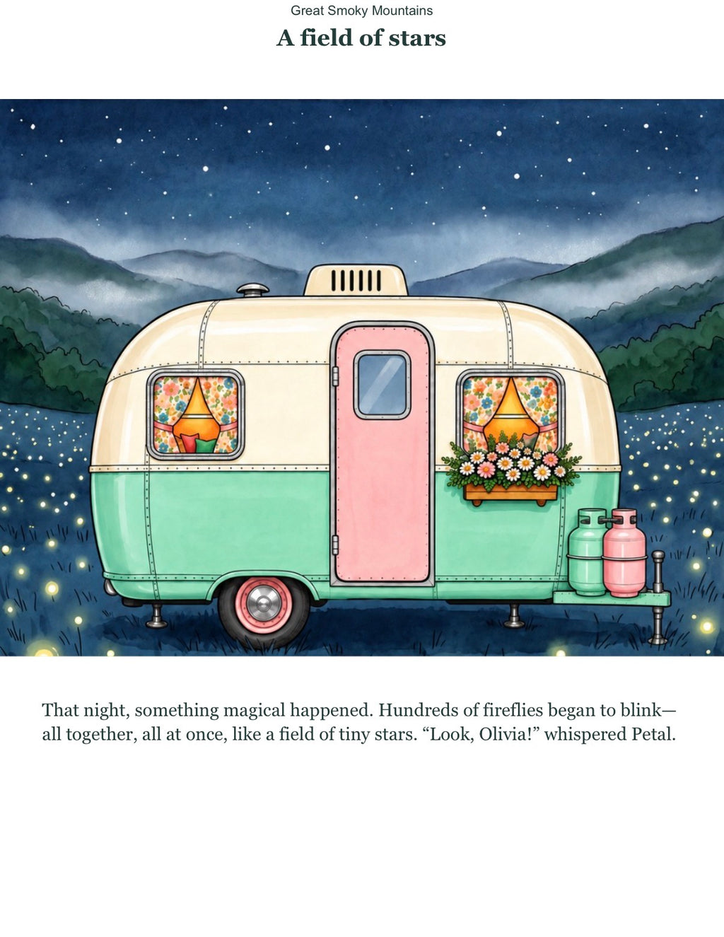 Great Smoky Mountains firefly story preview personalized with Olivia
