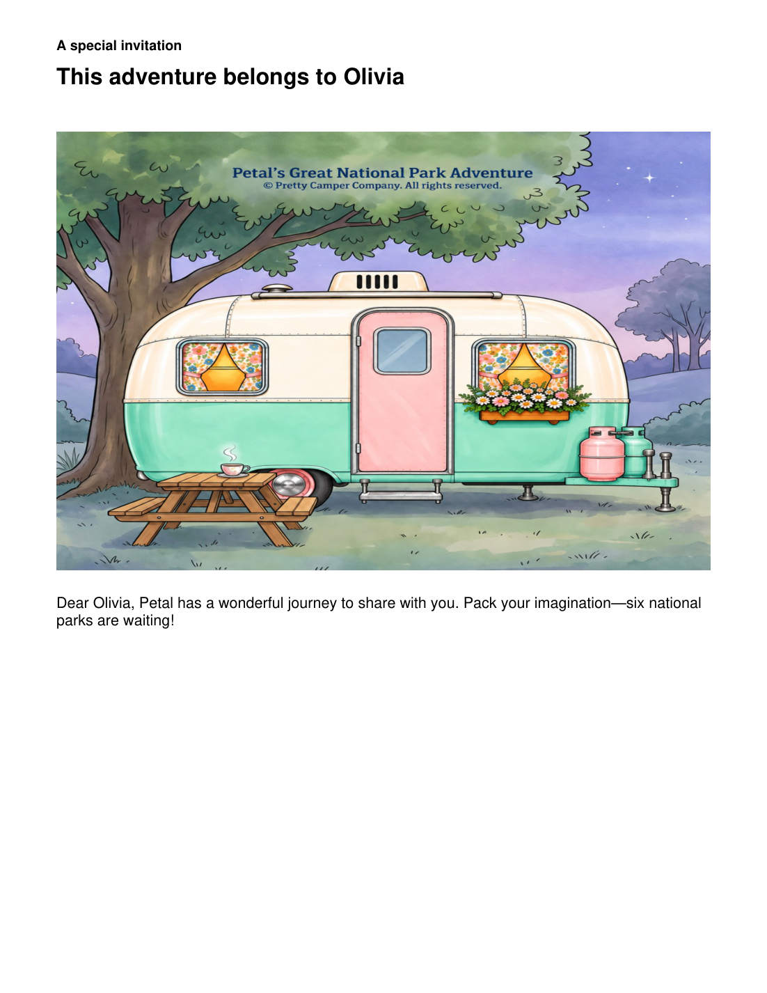 Sample page: This adventure belongs to Olivia