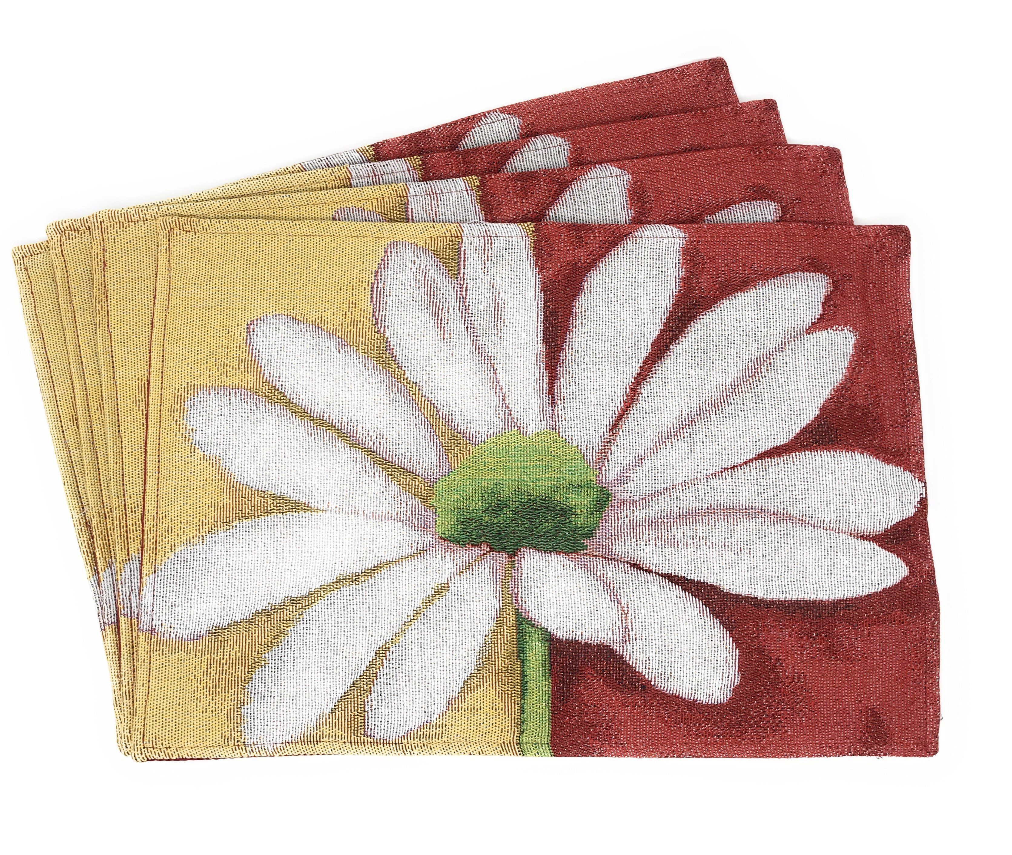 Tache Daisy Loves Me Not Floral Red & Yellow Tapestry Placemat Set (9046)