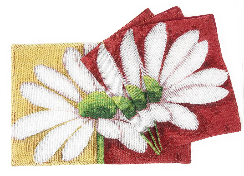Tache Daisy Loves Me Not Floral Red & Yellow Tapestry Placemat Set (9046)